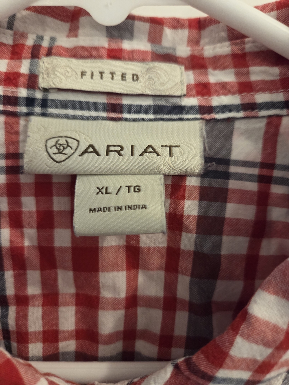 Ariat Men's Red and White Plaid Fitted Shirt - XL